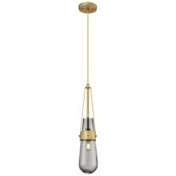 Milan 4.38" Wide Cord Hung Brushed Brass Pendant With Smoke Shade