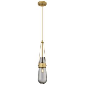 Milan 4.38" Wide Cord Hung Brushed Brass Pendant With Smoke Shade Milan 4.38" Wide Cord Hung Brushed Brass Pendant With Smoke Shade