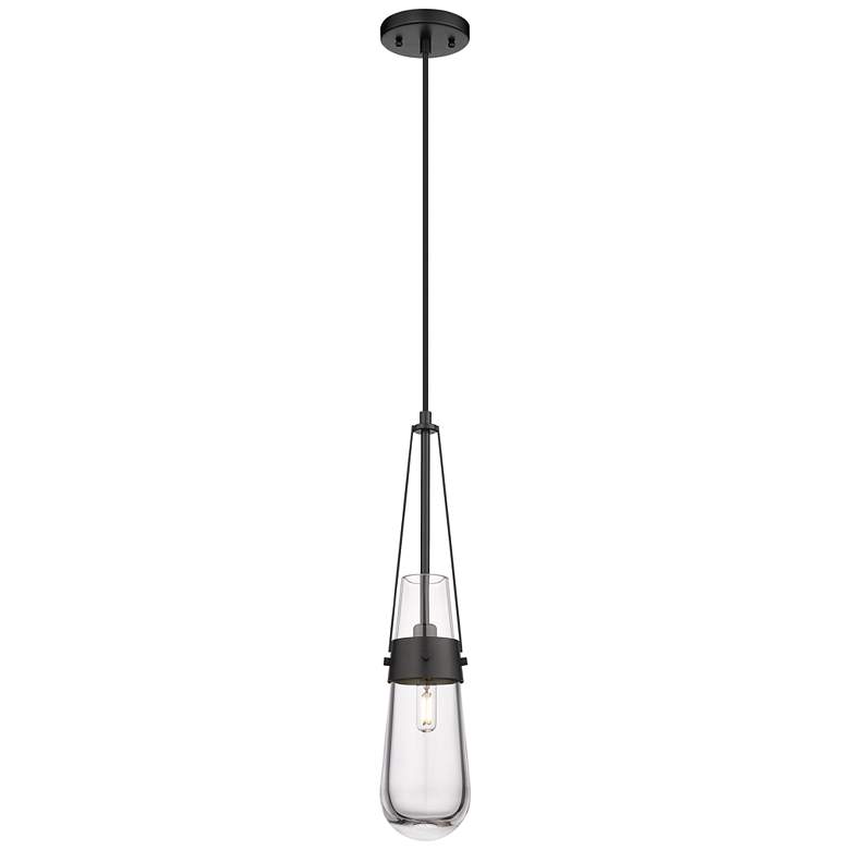 Image 1 Milan 4.38 inch Wide Cord Hung Matte Black Pendant With Clear Shade