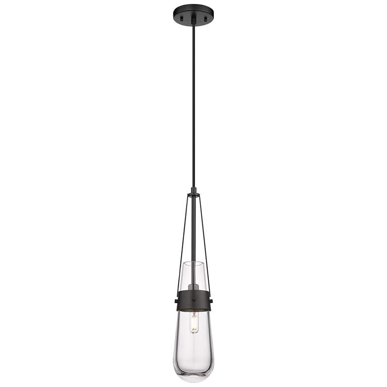 Image 1 Milan 4.38" Wide Cord Hung Matte Black Pendant With Clear Shade