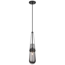 Milan 4.38&quot; Wide Cord Hung Matte Black Pendant With Smoke Shade
