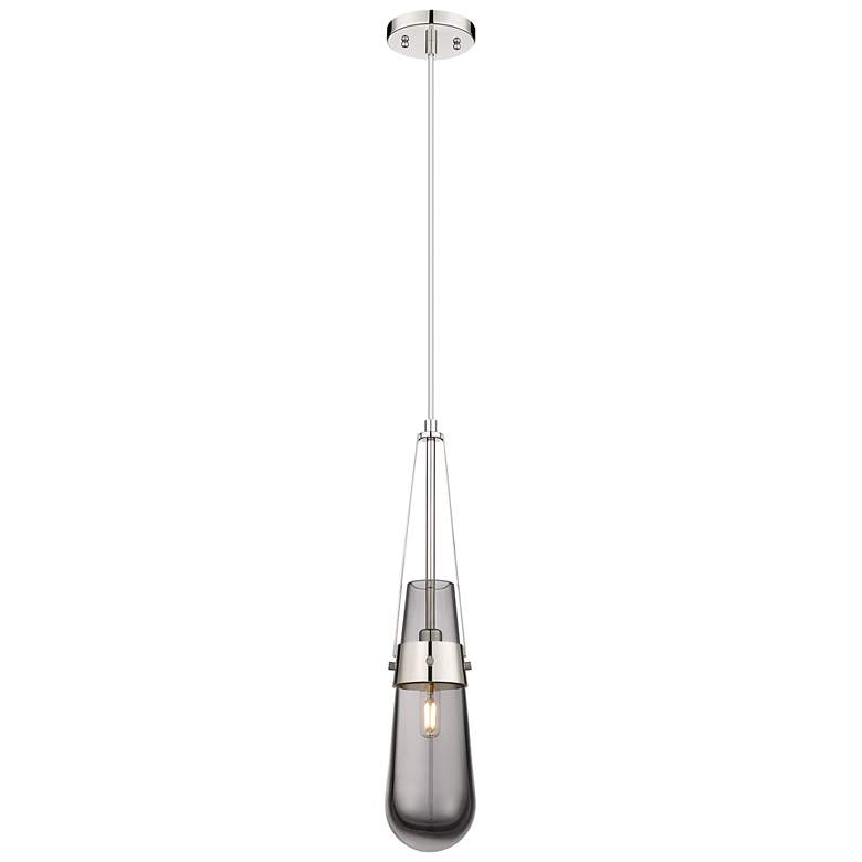 Image 1 Milan 4.38" Wide Cord Hung Polished Nickel Pendant With Smoke Shade