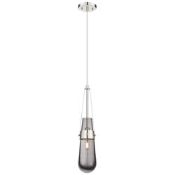Milan 4.38" Wide Cord Hung Polished Nickel Pendant With Smoke Shade
