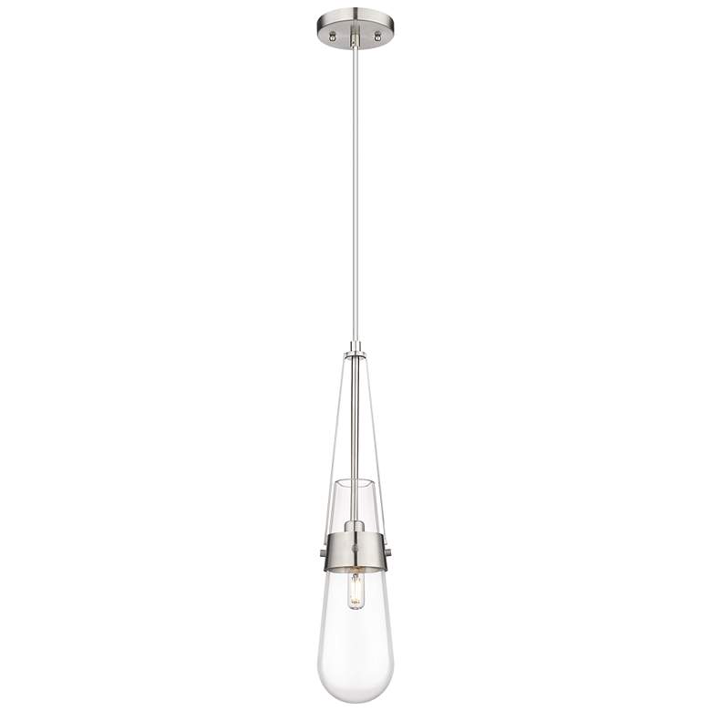 Image 1 Milan 4.38 inch Wide Cord Hung Satin Nickel Pendant With Clear Shade