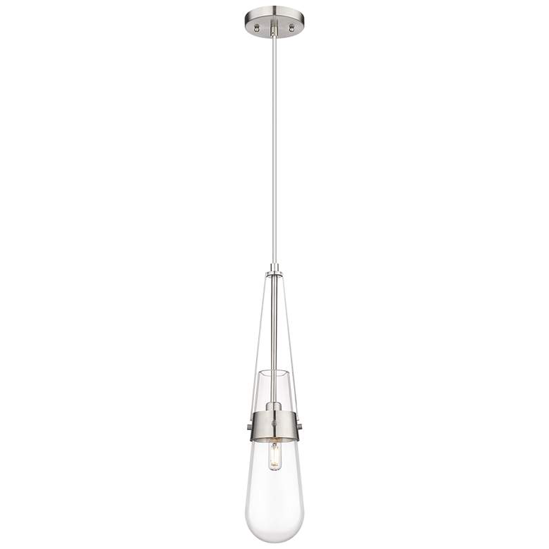 Image 1 Milan 4.38" Wide Cord Hung Satin Nickel Pendant With Clear Shade