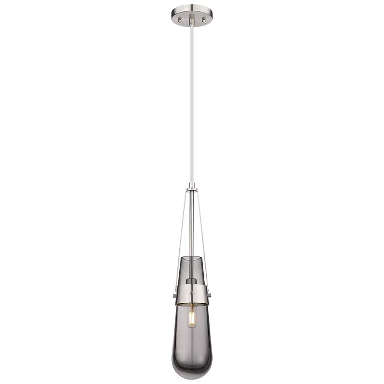 Image 1 Milan 4.38" Wide Cord Hung Satin Nickel Pendant With Smoke Shade