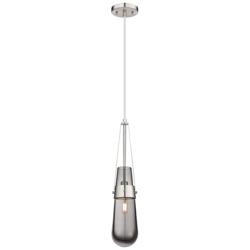 Milan 4.38" Wide Cord Hung Satin Nickel Pendant With Smoke Shade