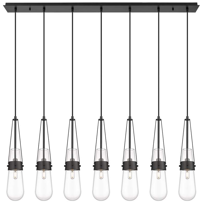 Image 1 Milan 48.13" Wide 7 Light Brushed Brass Linear Pendant w/ Light Smoke