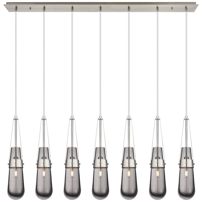Image 1 Milan 48.13" Wide 7 Light Brushed Brass Linear Pendant With Clear Shad