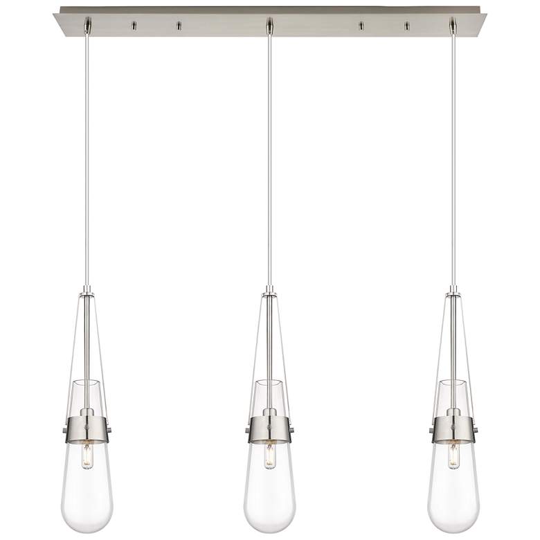 Image 1 Milan 48.13"W 7 Light Polished Nickel Linear Pendant w/ Light Smoke Sh
