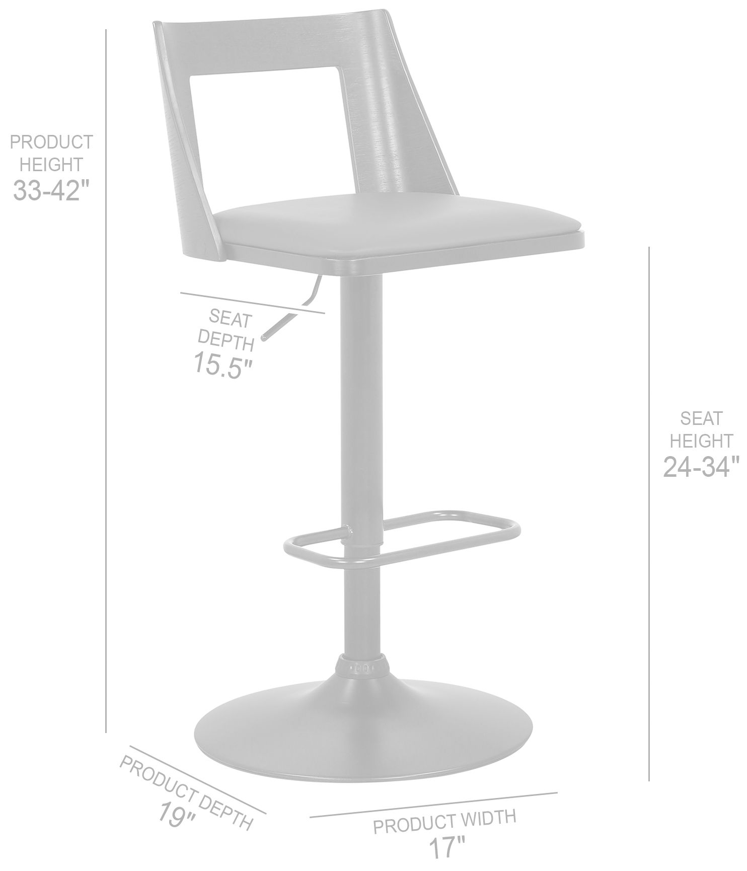 Milan Adjustable Swivel Barstool in Black Powder Coated Finish, Black