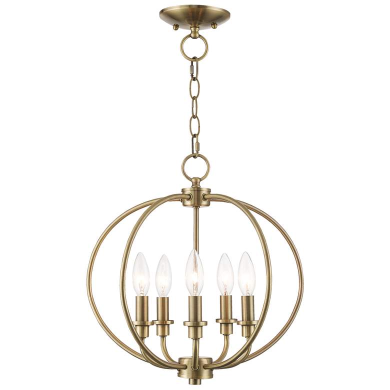 Image 1 Milania 5 Light Antique Brass Convertible Mini Chandelier/Ceiling Mount