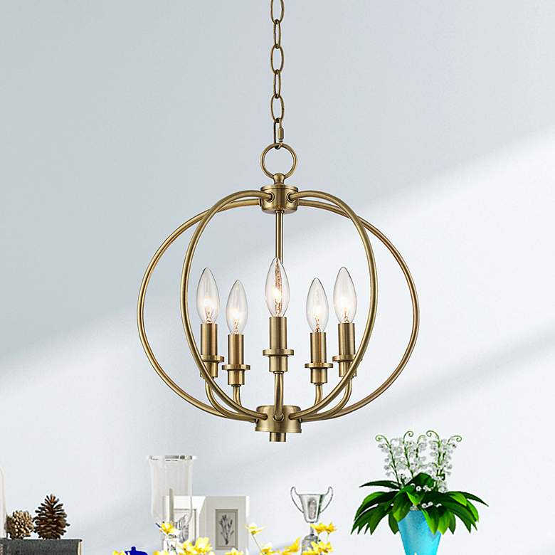 Image 1 Milania 5 Light Antique Brass Convertible Mini Chandelier/Ceiling Mount