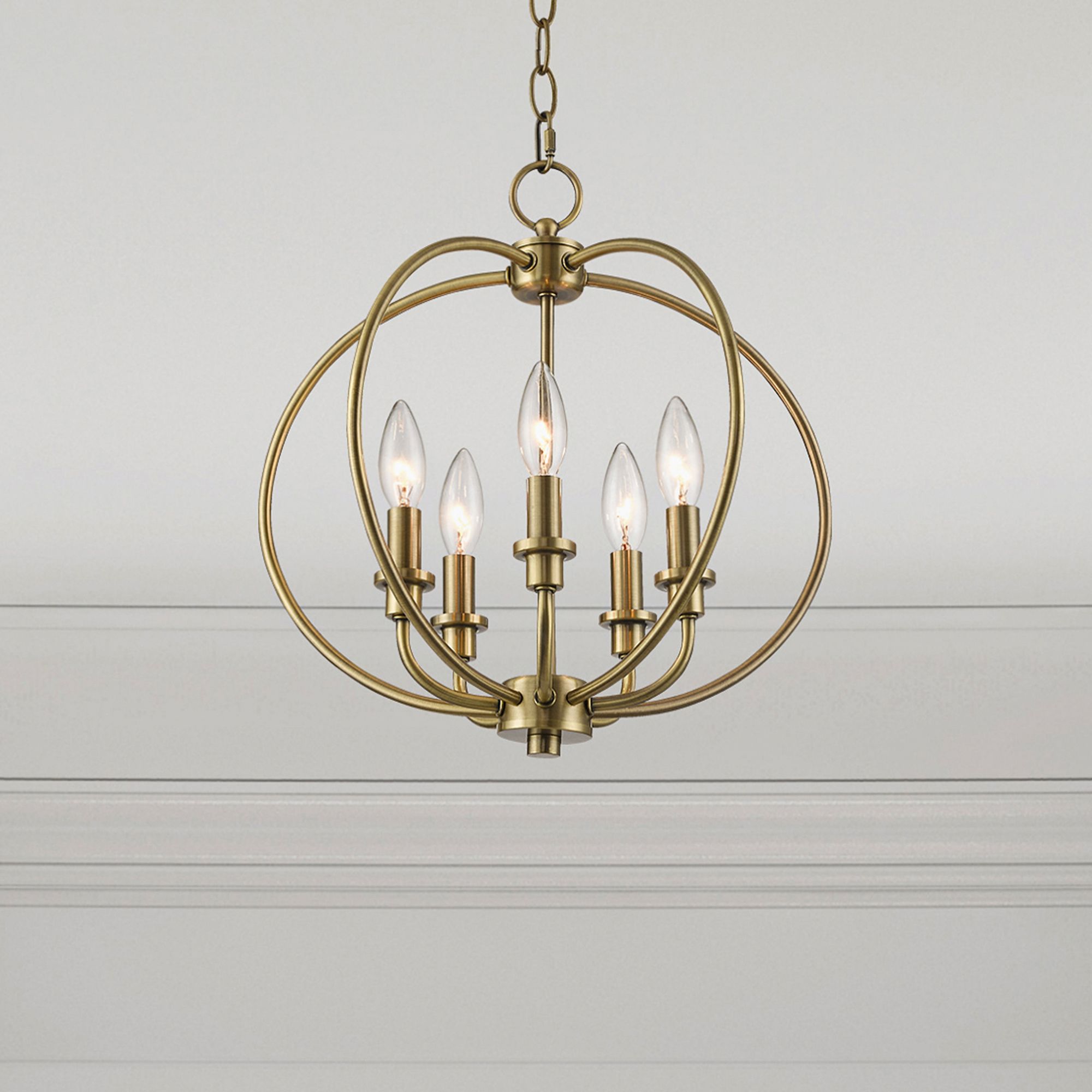 Milania 5 Light Antique Brass Convertible Mini Chandelier/Ceiling Mount