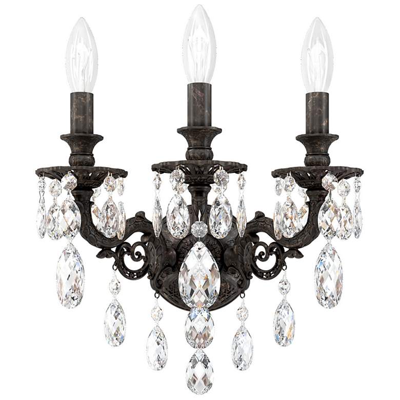 Image 1 Milano 15"H x 13"W 3-Light Crystal Wall Sconce in Heirloom Bronze