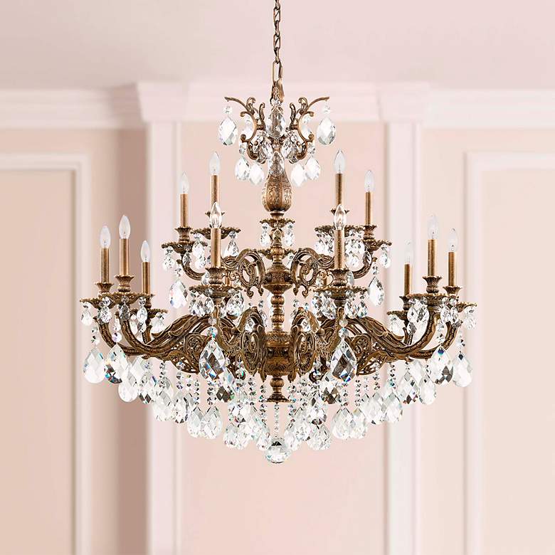 Image 1 Milano 38"H x 38.5"W 15-Light Crystal Chandelier in Etruscan Gold