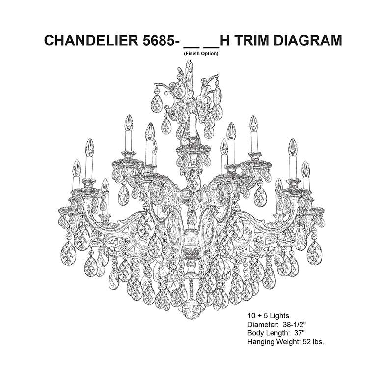 Image 6 Milano 38"H x 38.5"W 15-Light Crystal Chandelier in Etruscan Gold more views
