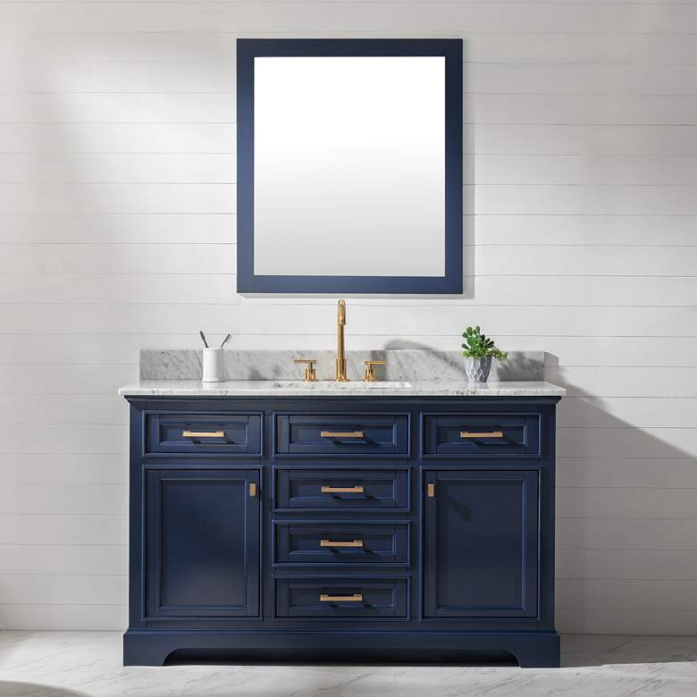 Milano 54 inch Wide Blue Wood 6-Drawer Single Sink Vanity