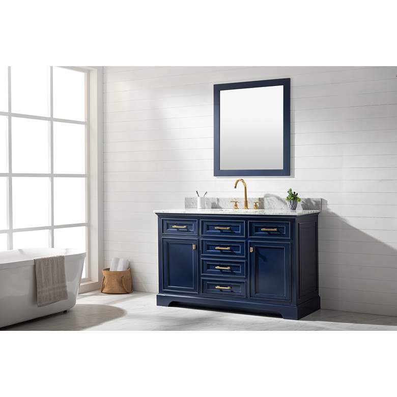 Milano 54 inch Wide Blue Wood 6-Drawer Single Sink Vanity more views
