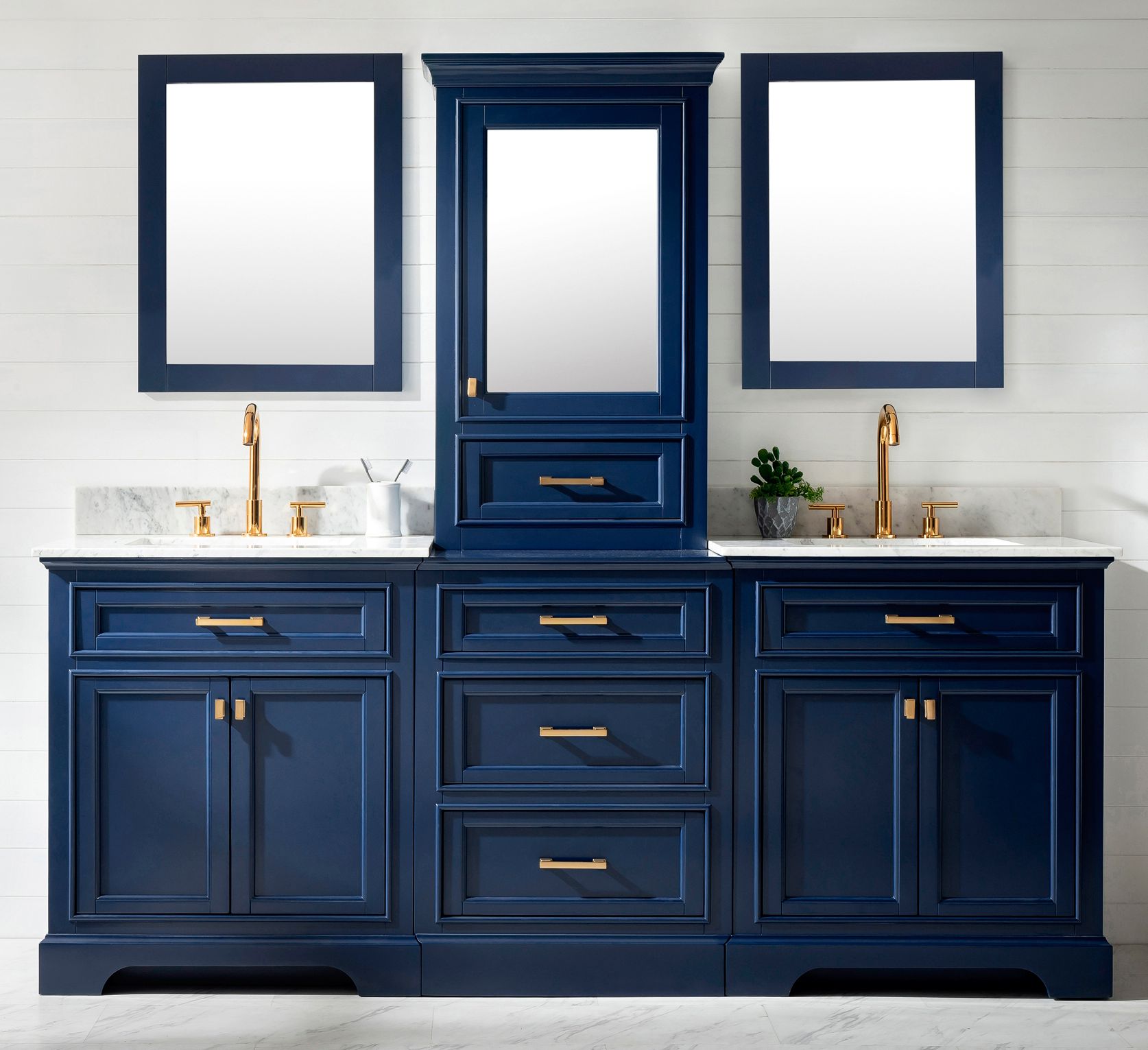 bathroom vanity with center storage tower