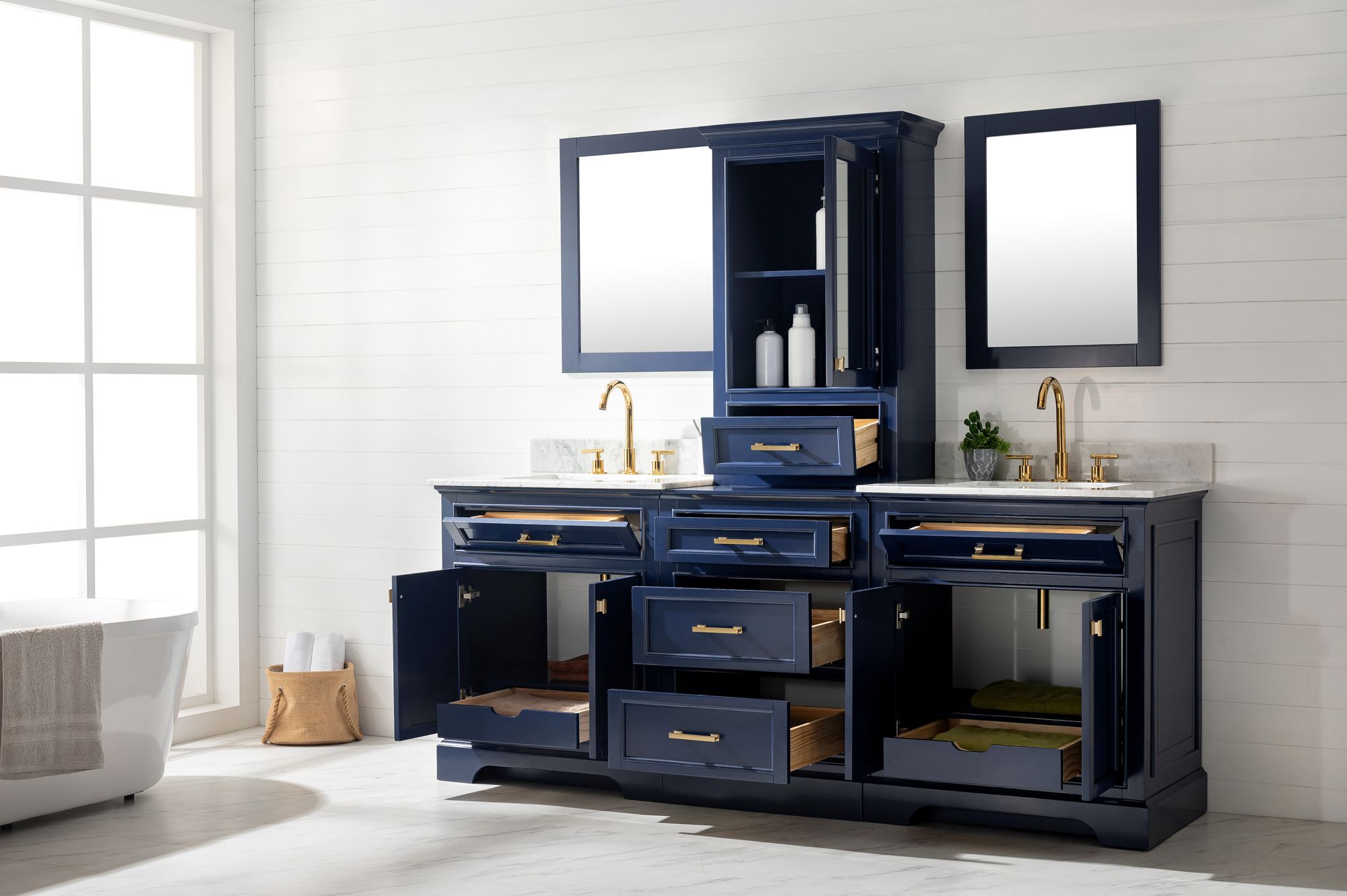 Milano 84" Wide Blue Double Sink Bathroom Vanity Modular Set - #397H0 ...