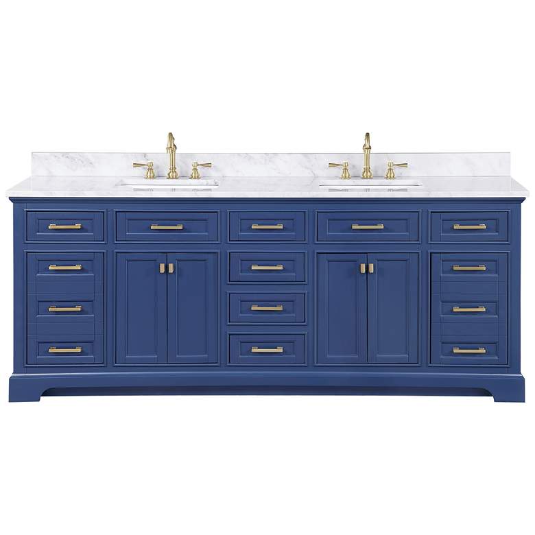 Milano 84&quot; Wide Blue Wood 10-Drawer Double Sink Vanity