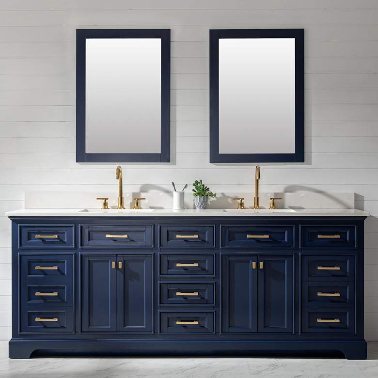 Milano 84&quot; Wide Blue Wood 10-Drawer Double Sink Vanity