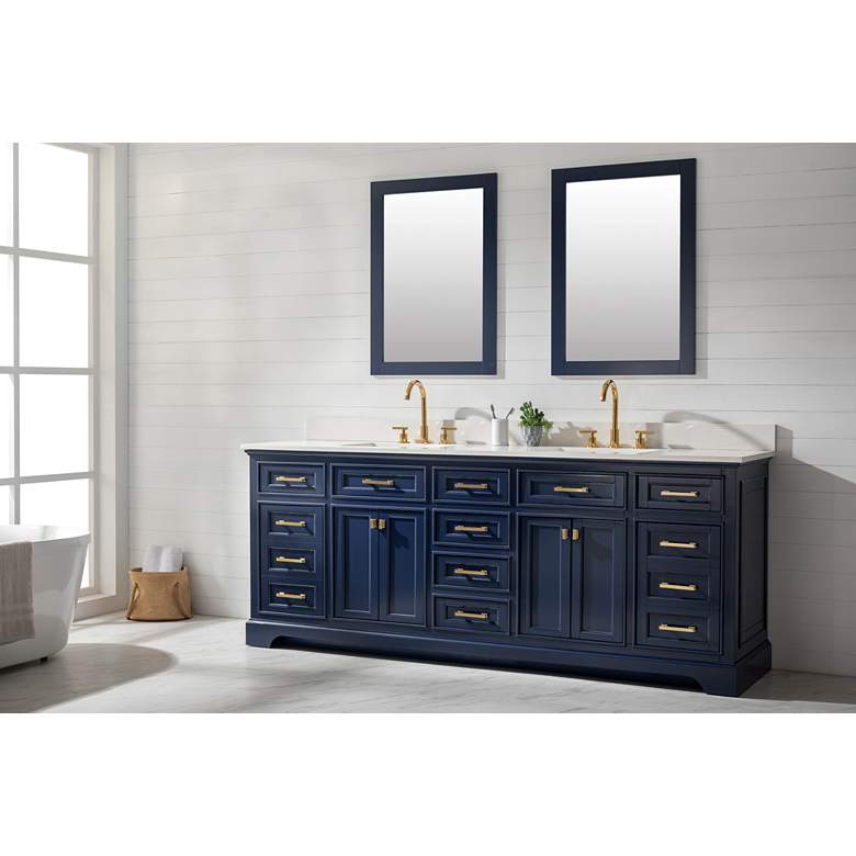 Milano 84&quot; Wide Blue Wood 10-Drawer Double Sink Vanity more views