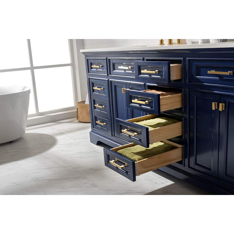 Milano 84&quot; Wide Blue Wood 10-Drawer Double Sink Vanity more views
