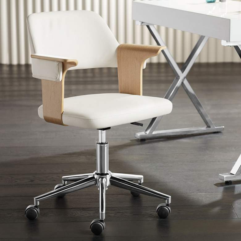 Image 1 Milano White and Natural Wood Modern Adjustable Swivel Office Chair