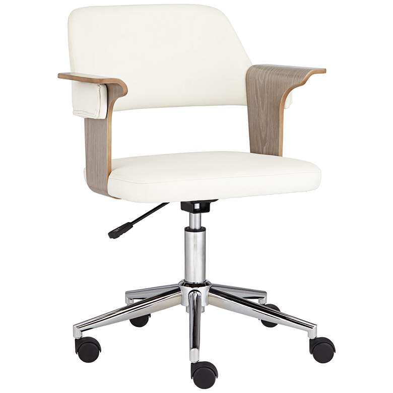 Image 3 Milano White Fabric and Gray Wood Adjustable Swivel Office Chair