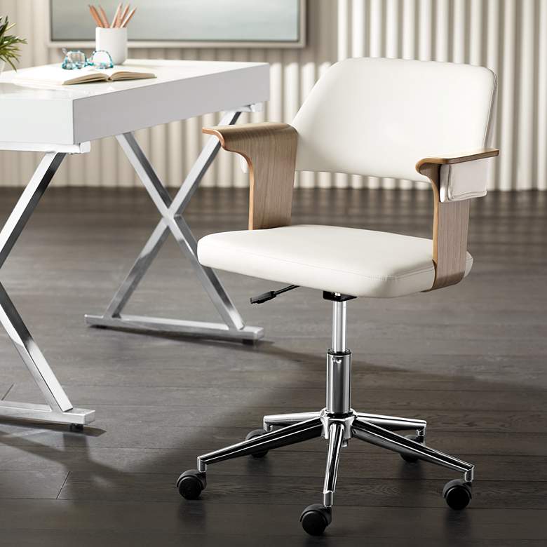 Image 2 Milano White Fabric and Gray Wood Adjustable Swivel Office Chair