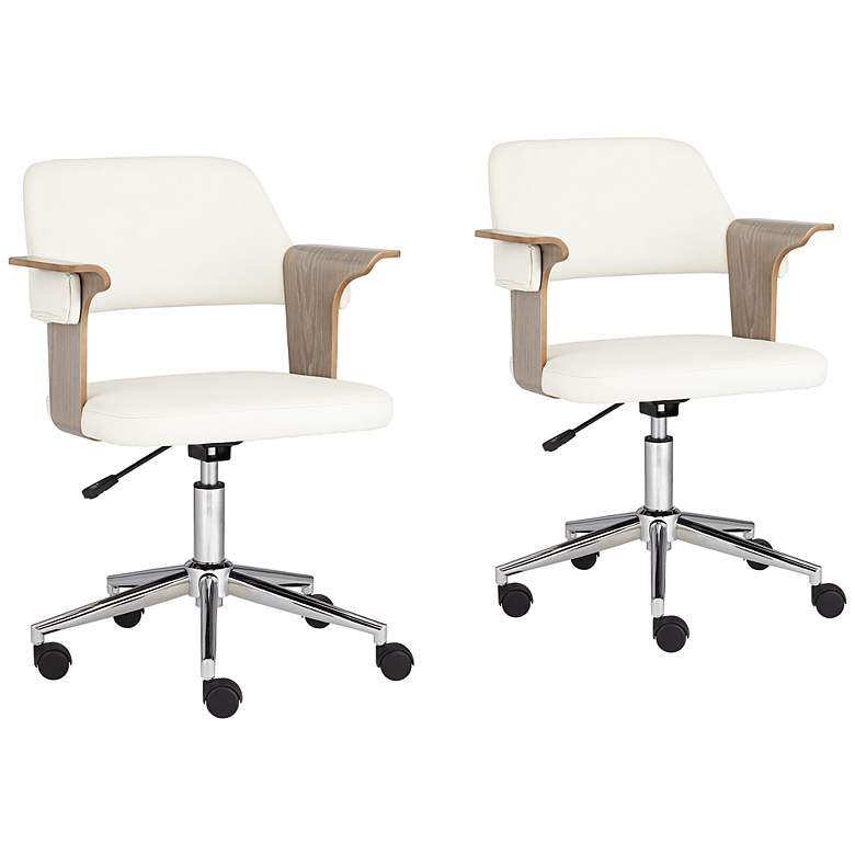 Image 2 Milano White Faux Leather Adjustable Swivel Office Chairs Set of 2