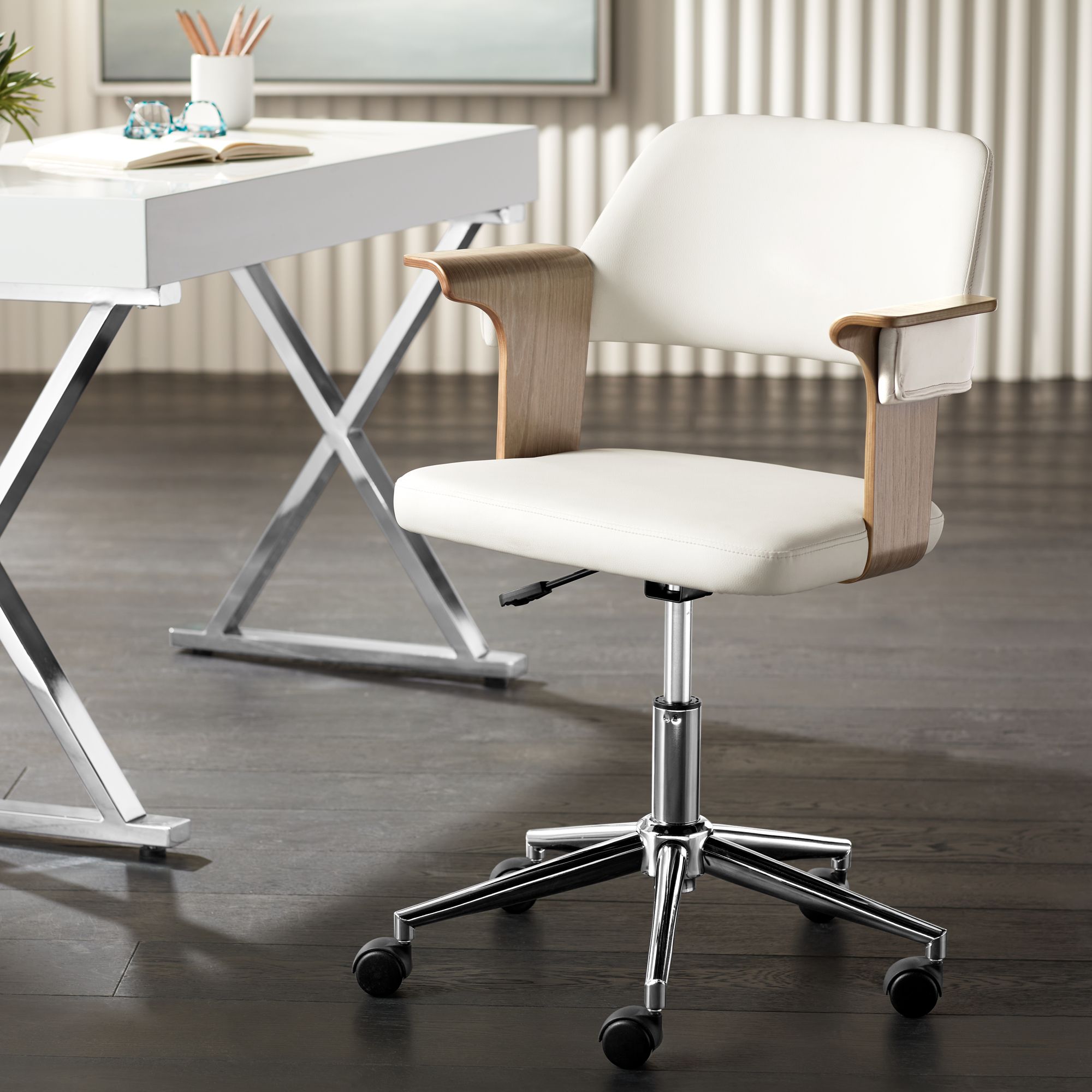 Milano White Faux Leather Adjustable Swivel Office Chairs Set of 2 in scene