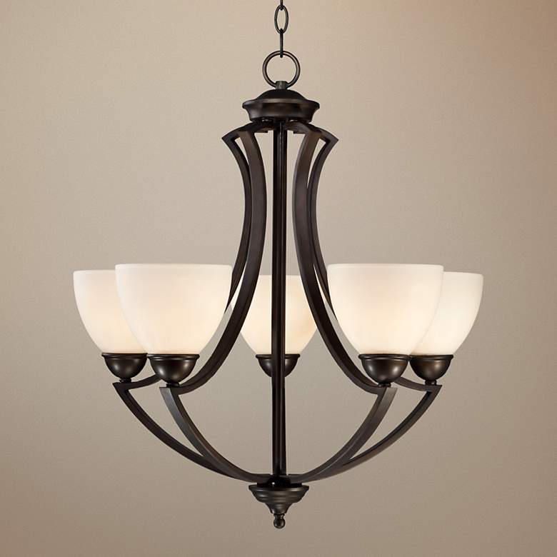 Image 1 Milbury 5-Light 24 inch W Frosted Glass and Bronze Chandelier