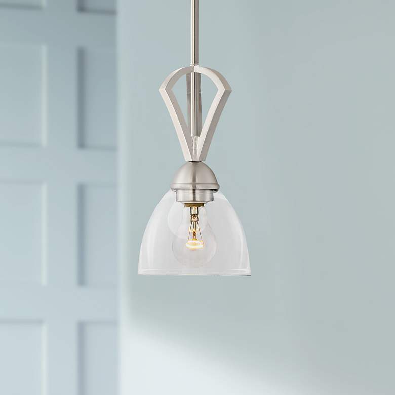 Image 1 Milbury 6 inch Wide Brushed Nickel and Clear Glass Mini-Pendant