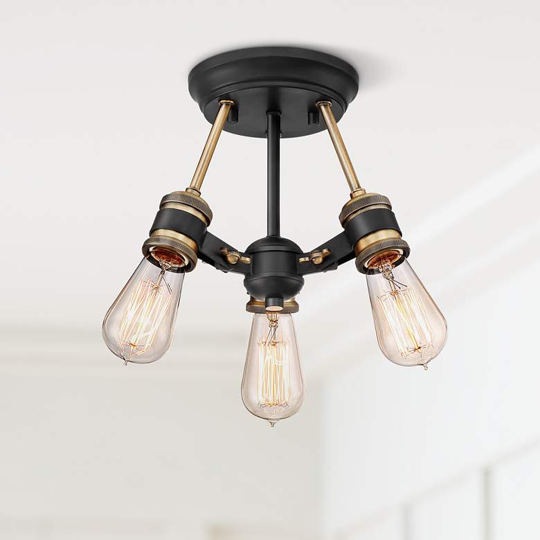 Image 1 Miles 13" Wide Vintage Bronze 3-Light Ceiling Light