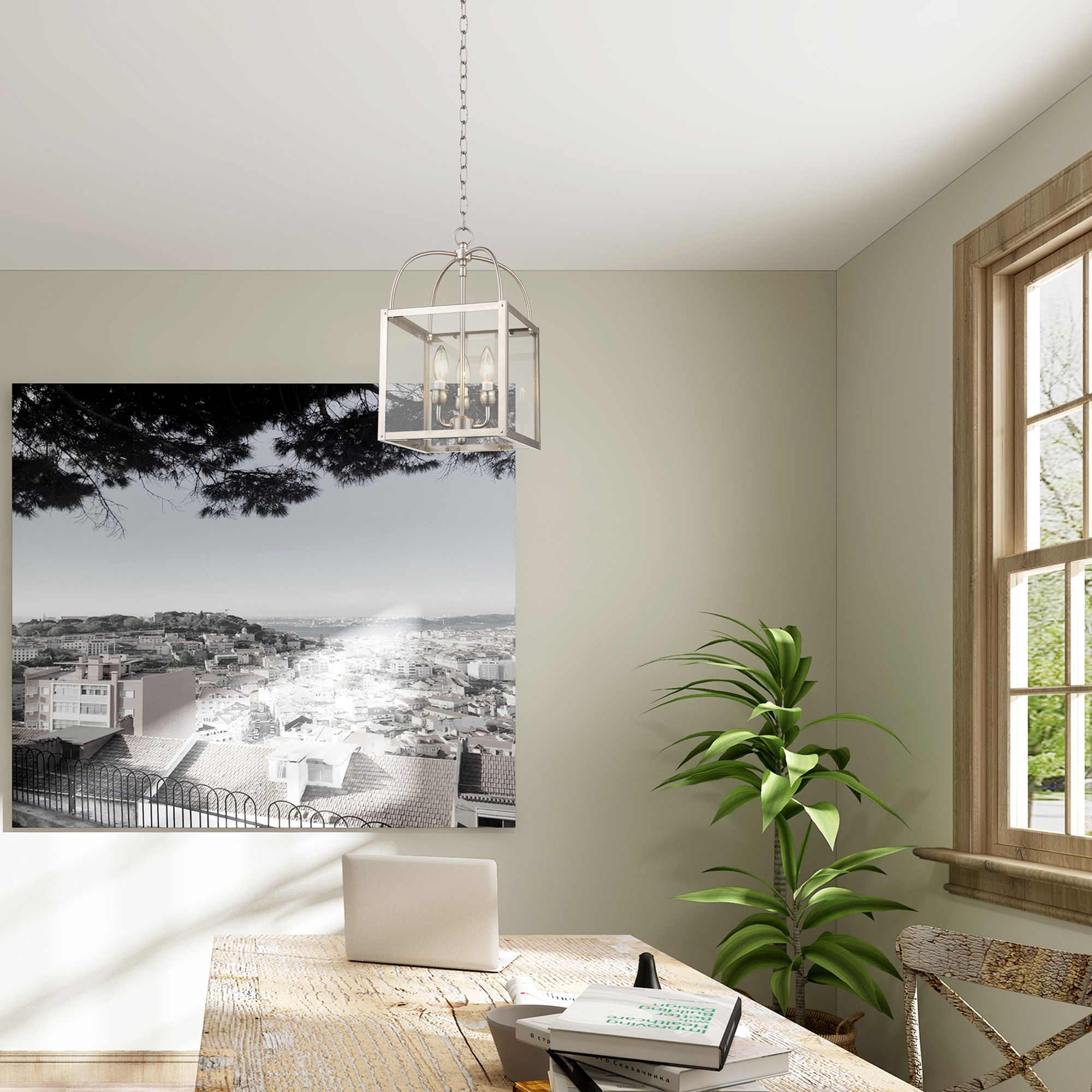 Milford 10" Wide Brushed Nickel 3-Light Mini Pendant in scene