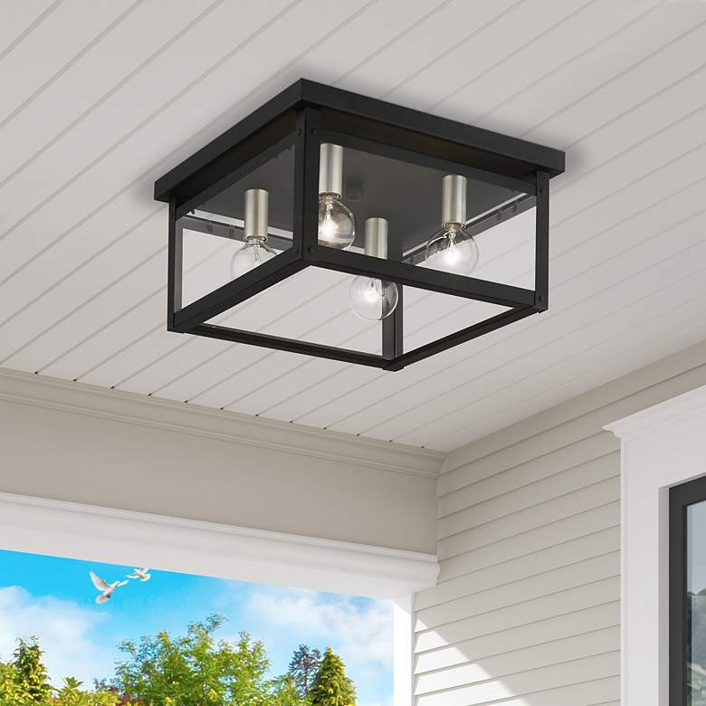 Image 1 Milford 11" Wide Black 4-Light Square Ceiling Light