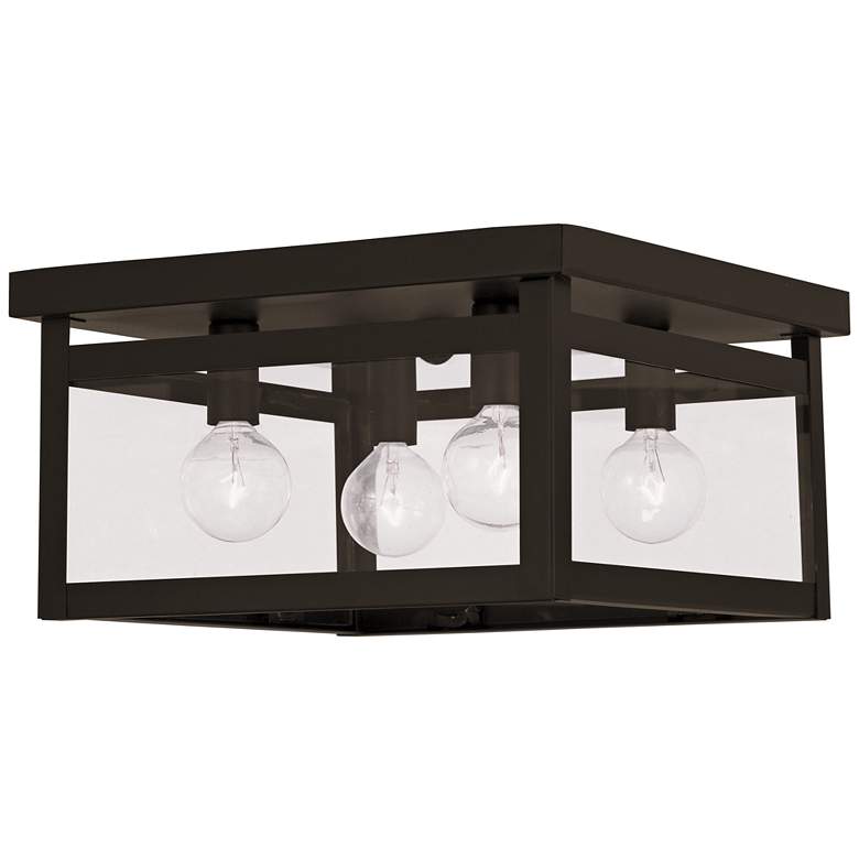 Image 2 Milford 11 inch Wide Brze and Glass 4-Light Sq Ceiling Light
