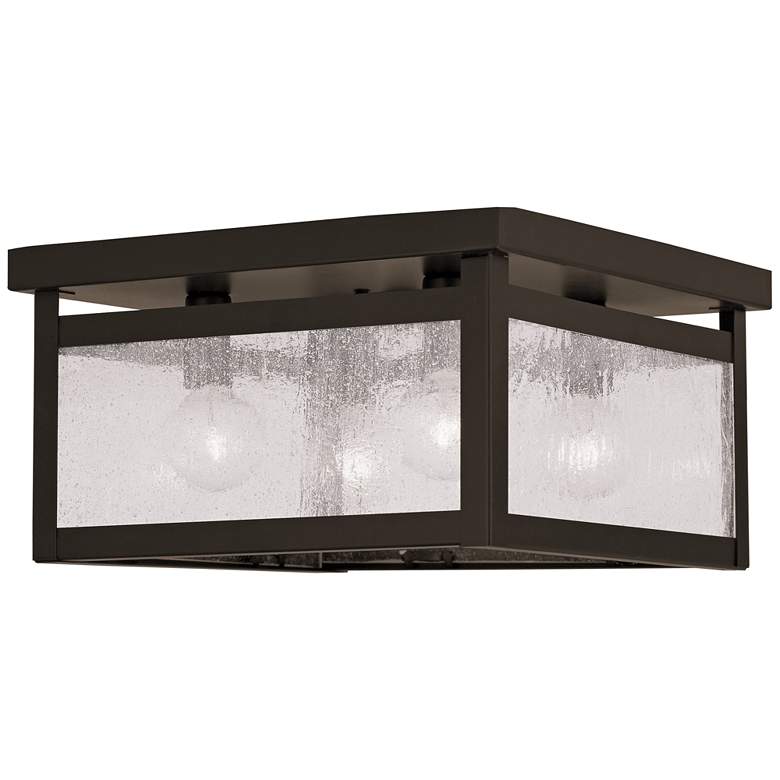 Image 2 Milford 11 inchW Bronze and Seeded Glass 4-Light Ceiling Light