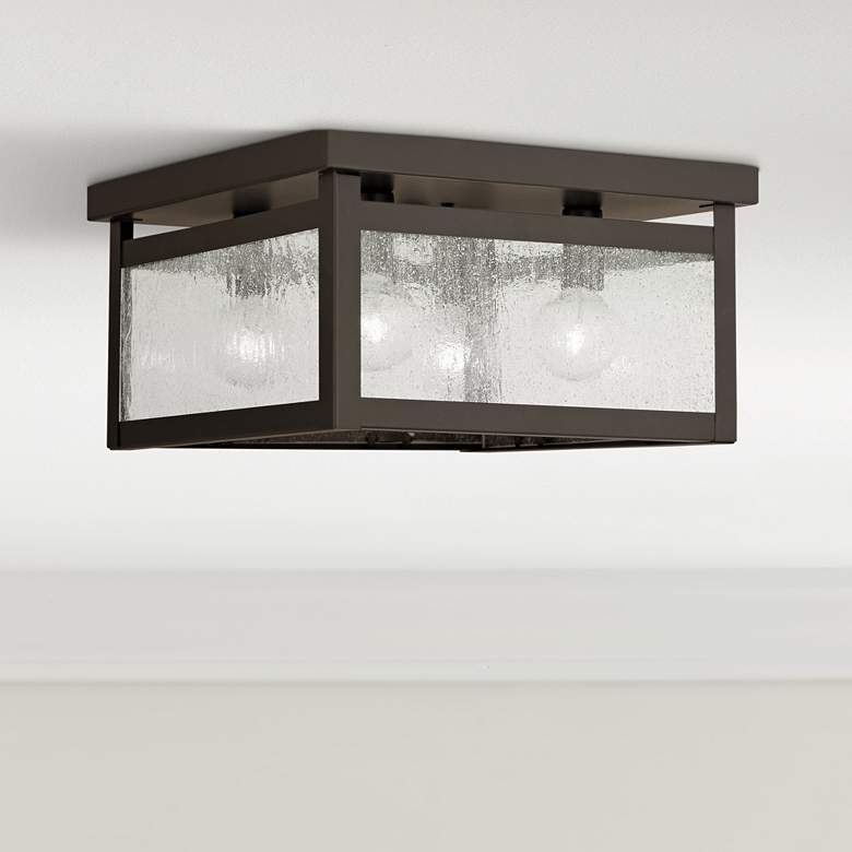 Image 1 Milford 11 inchW Bronze and Seeded Glass 4-Light Ceiling Light