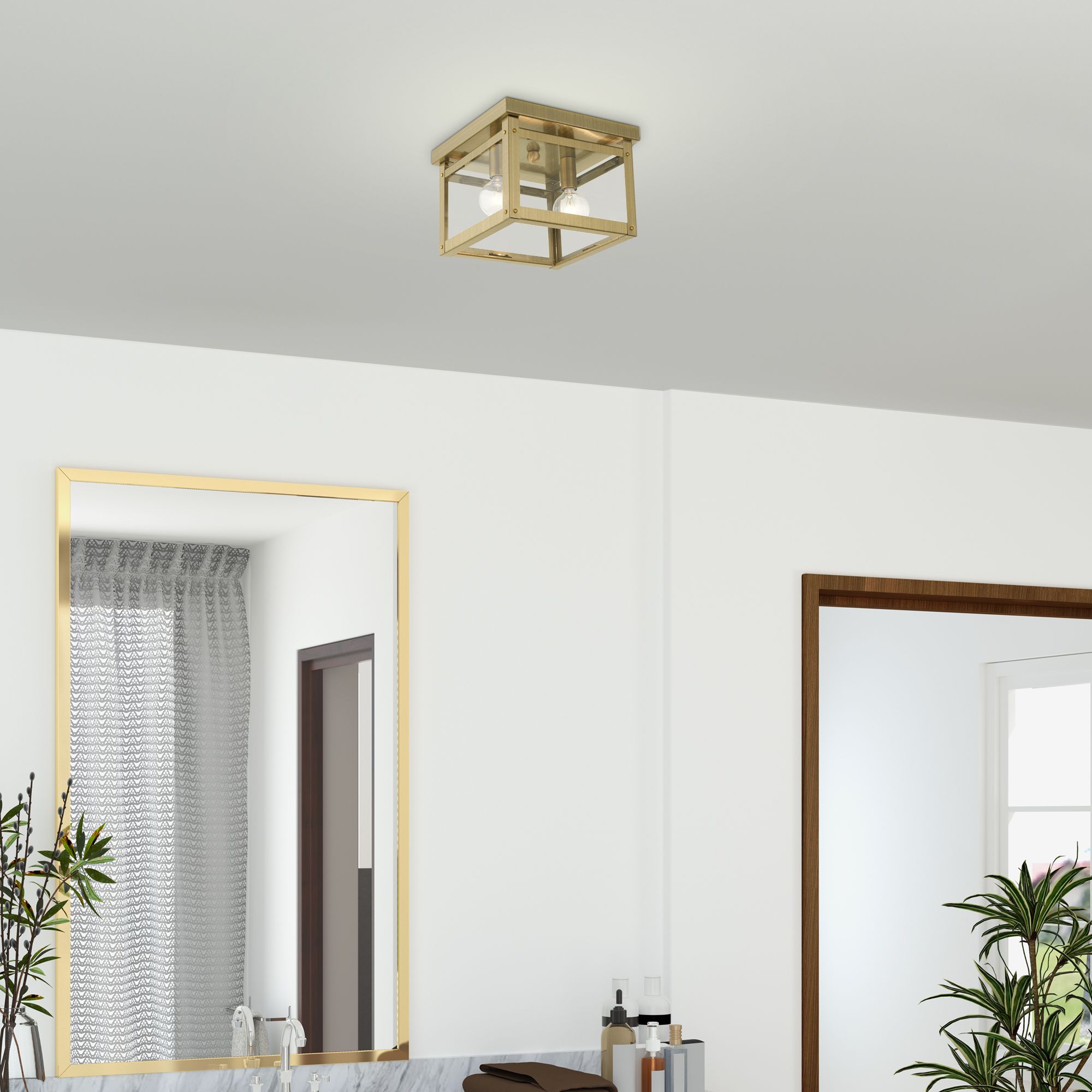 Milford 2 Light Antique Brass Flush Mount