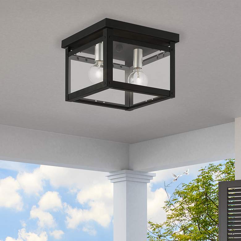 Image 1 Milford 2 Light Black with Brushed Nickel Finish Candles Square Flush Mount