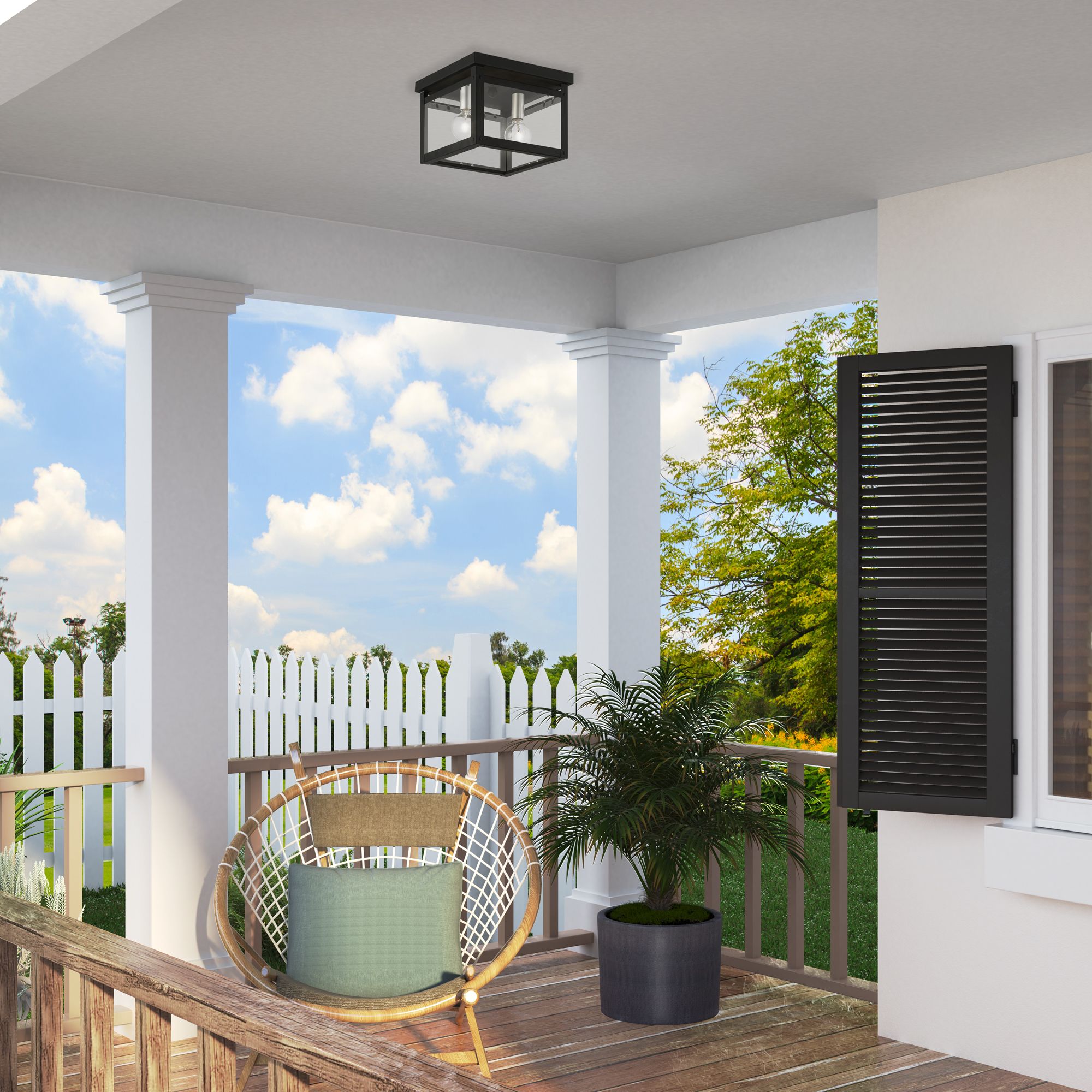 Milford 2 Light Black with Brushed Nickel Finish Candles Square Flush Mount