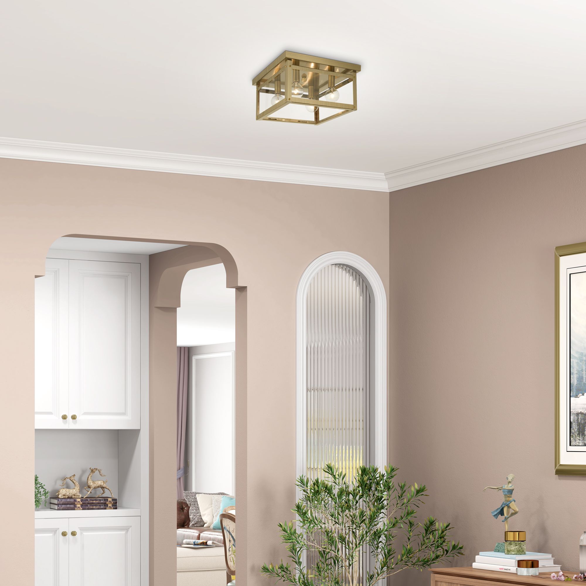 Milford 4 Light Antique Brass Flush Mount