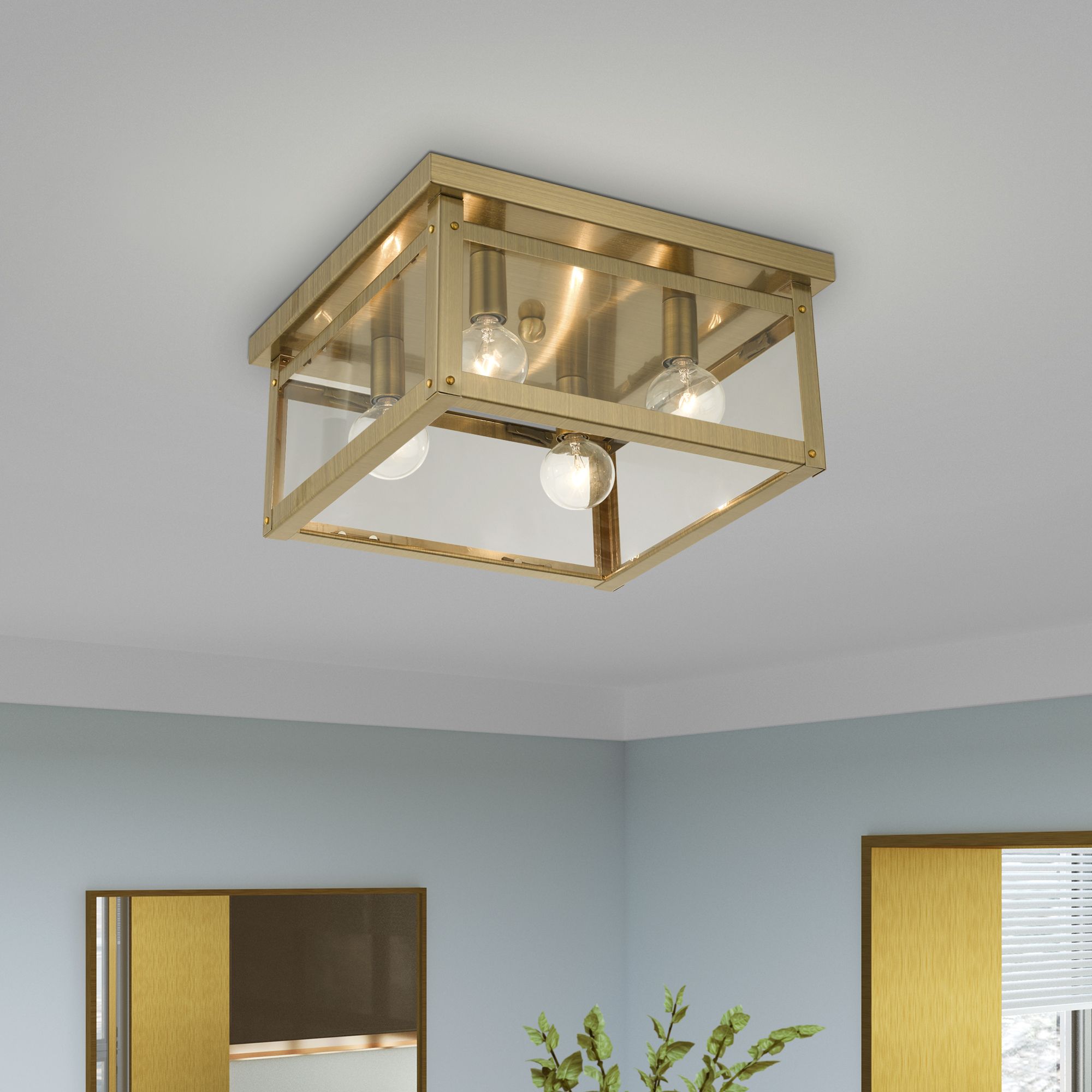 Milford 4 Light Antique Brass Flush Mount