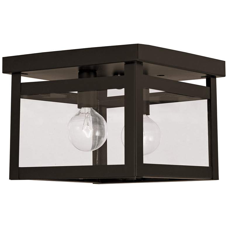 Image 2 Milford 8 inch Wide Bronze and Clear Glass 2-Light Ceiling Light