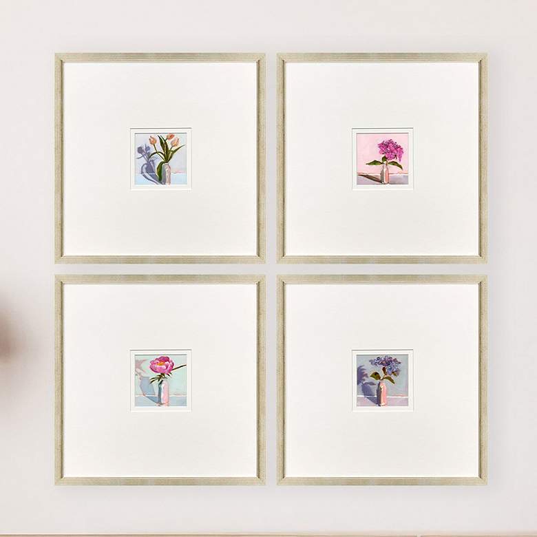 Image 1 Milk Bottle Florals 17"W x 17"H Framed Art - Set of 4