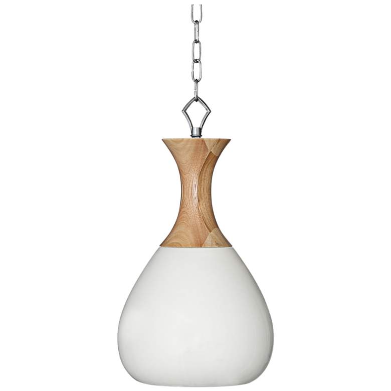 Image 1 Milk White Ceramic and Wood 10 inch Wide Swag Pendant Light